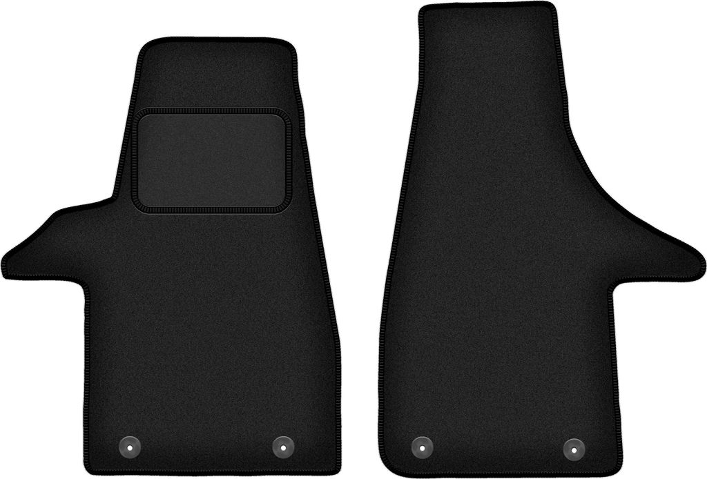 Velours-Fußmatten Vorne passend für VW Transporter T6 (Lieferwagen 2 Reihen, Bj. 2015-2019) – schwarz, passgenau, mit Befestigungen set 2 Stk....