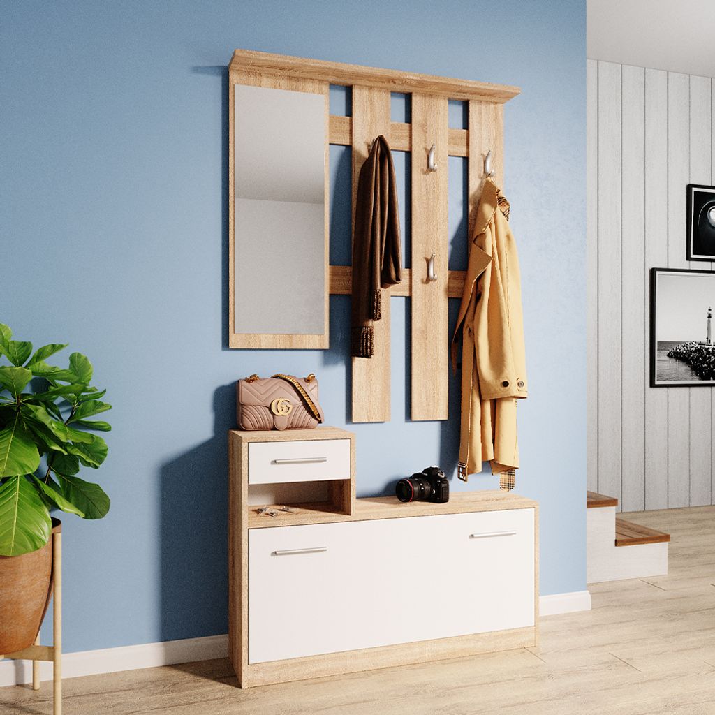 Vicco Garderobe Billy, 25 x 191 cm, Weiß/Sonoma