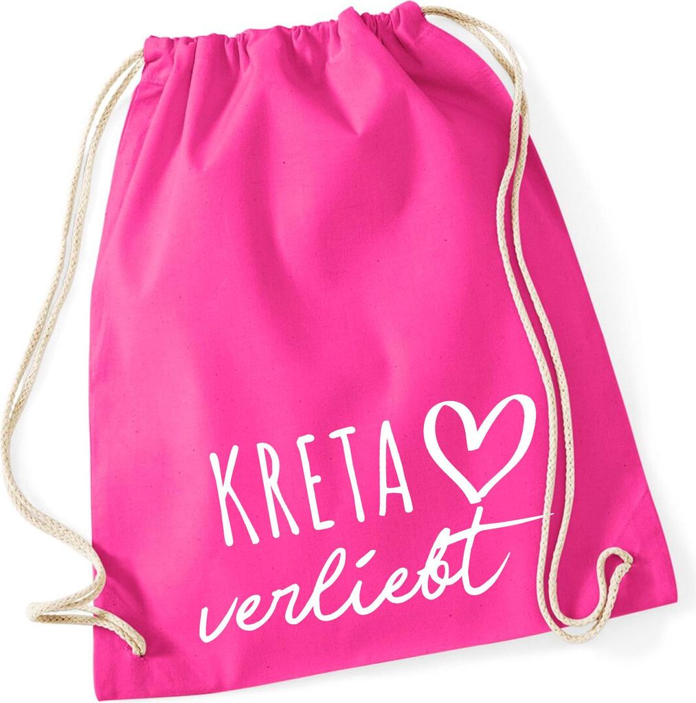 Huuraa Turnbeutel Kreta verliebt 12 Liter Fuchsia Baumwolle Rucksack Geschenkidee