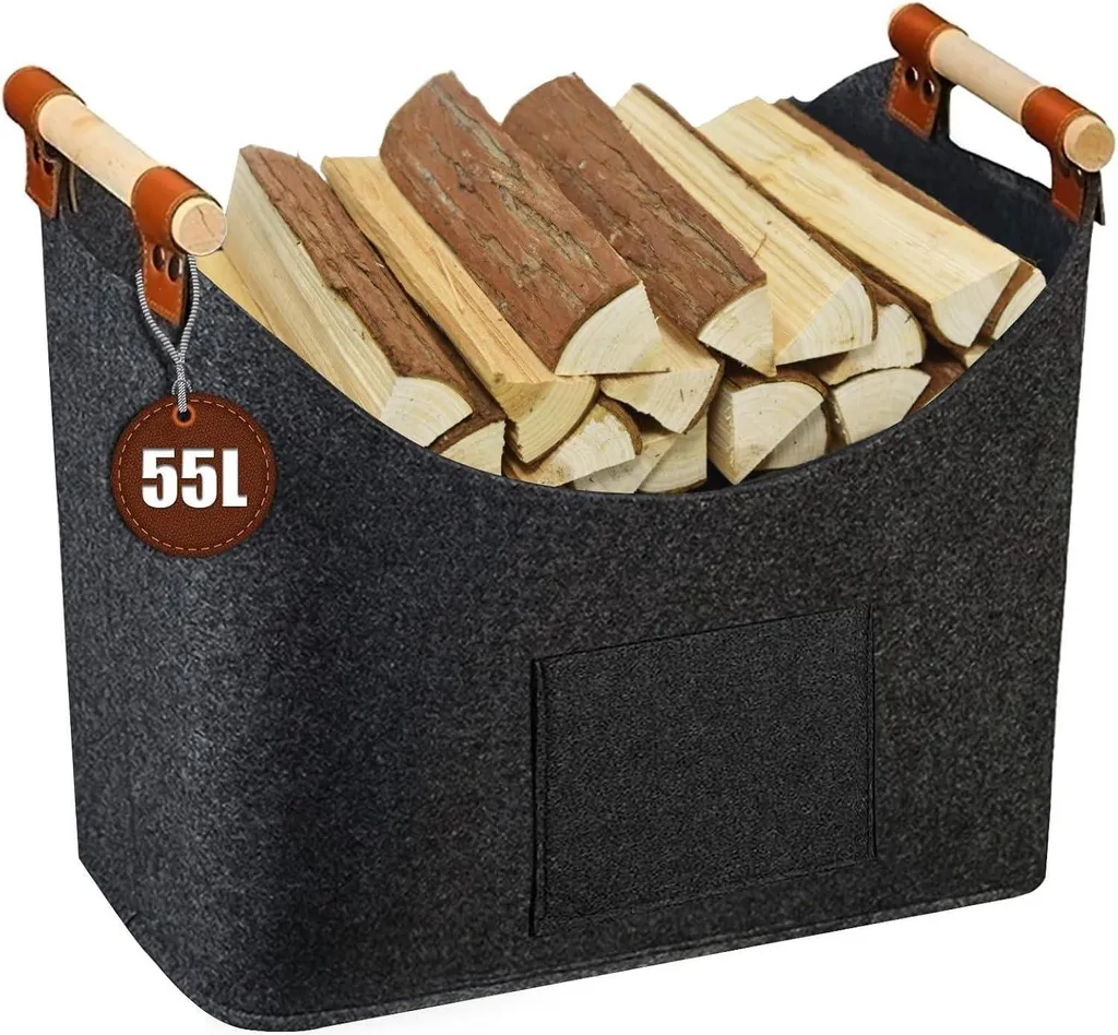 VAZILLIO XXL Sac à Bois de Chauffage en Feutre Gris Anthracite de 55L