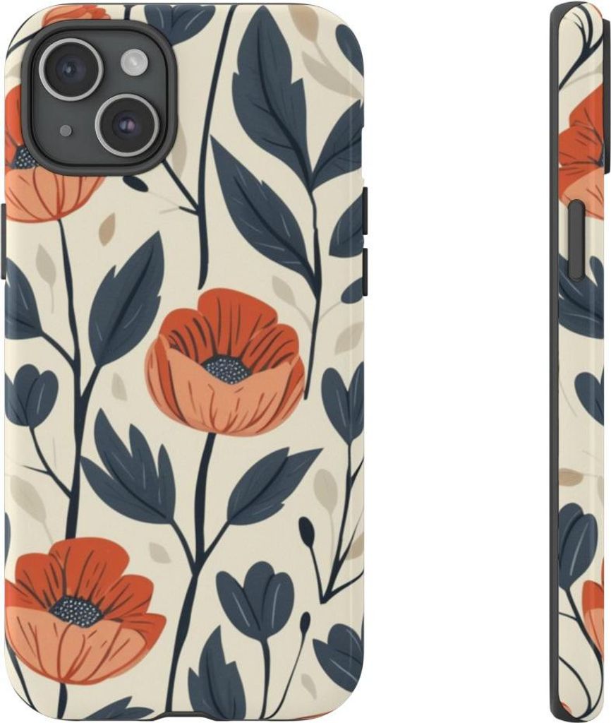 Florales Muster in Orange und Blau – Hülle Kompatibel mit iPhone 15 Plus