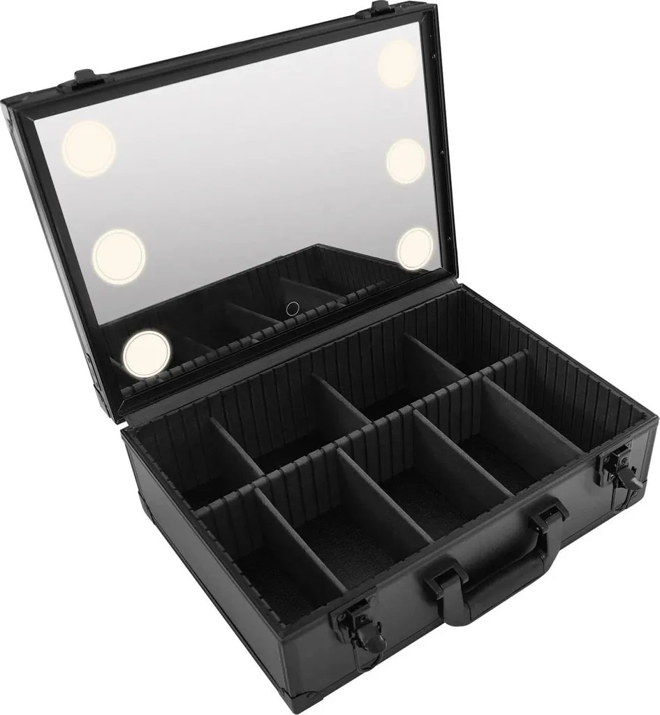 Trousse de maquillage rigide miroir LED tactile et cadre métallique