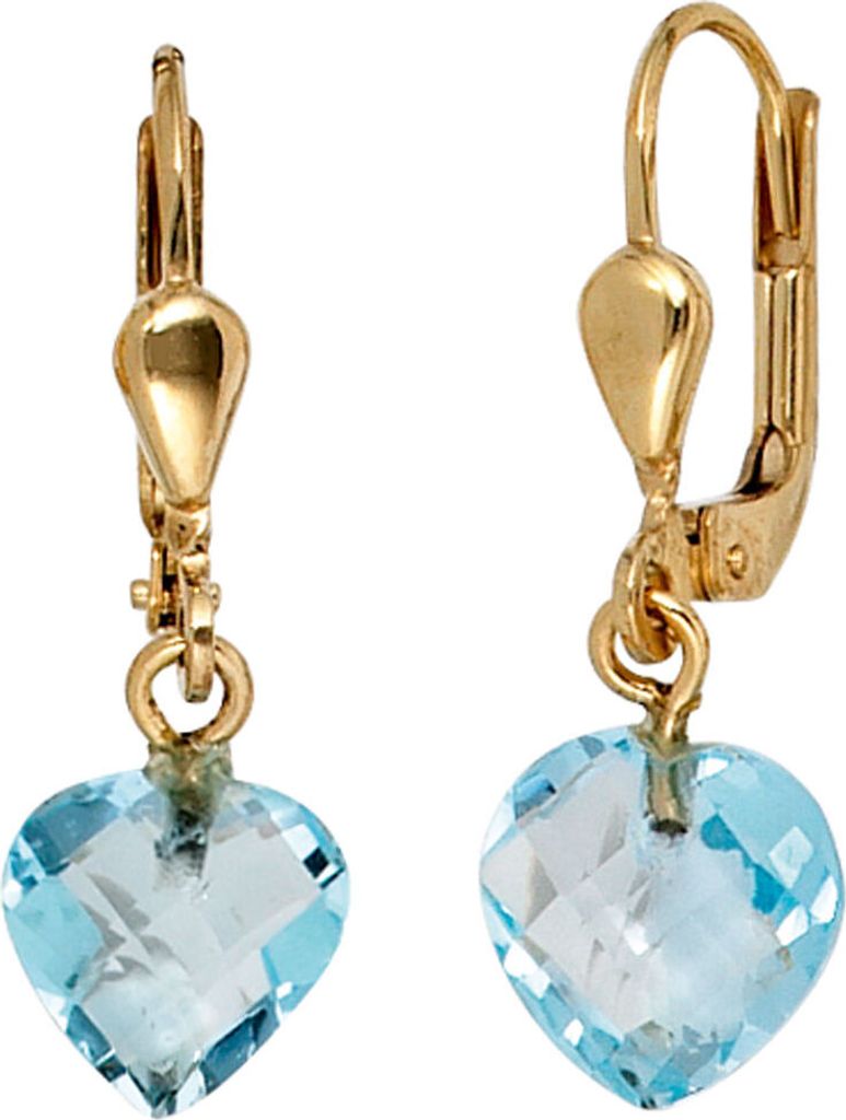 JOBO Boutons Herz 585 Gold Gelbgold 2 Blautopase Ohrringe Ohrhänger