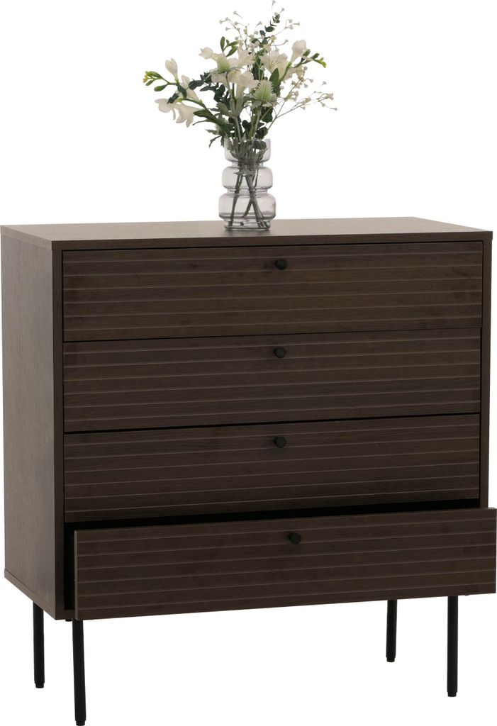 Kommode MCW-N78, Sideboard Schrank, 4 Schubladen, skandinavischer Stil Metall Holz Melamin MVG 85x80x40 dunkelbraun