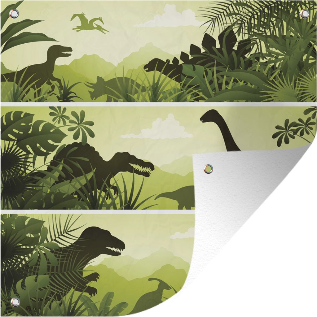 MuchoWow 100x100 cm Outdoor-Poster Gartendeko Sichtschutz Garten Poster für den Garten Dinosaurier - Dschungel - Illustration - Kinder - Kind