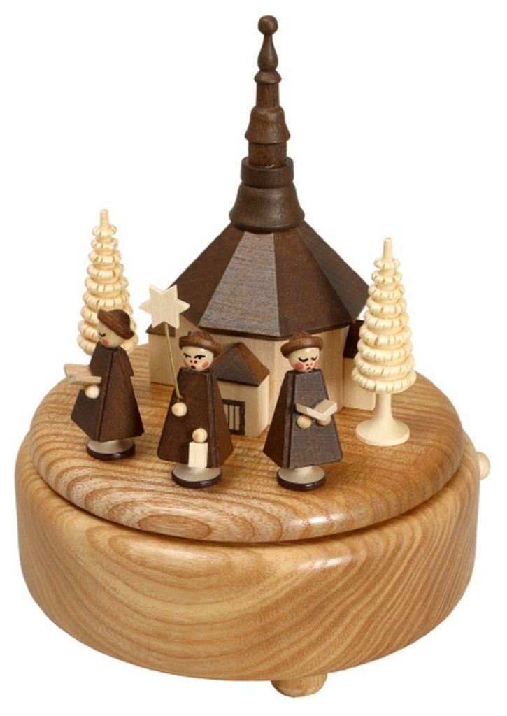 Spieldose mit Kirche Kurrende natur BxHxT 13x16x13cm NEU