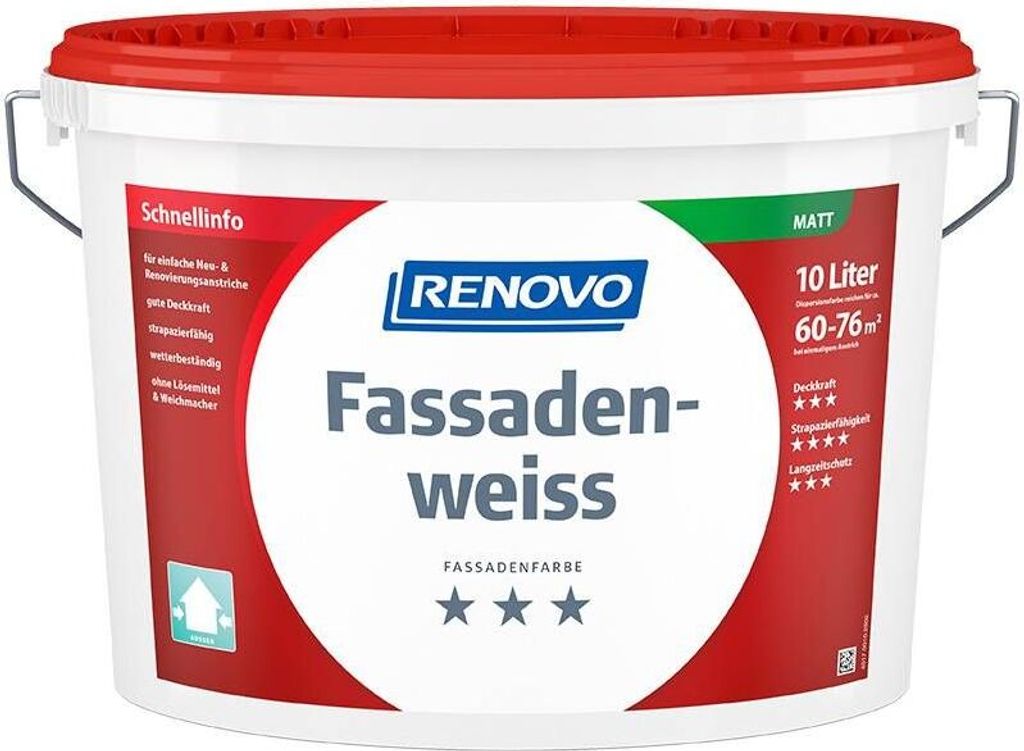 Renovo Fassadenweiss matt 10 Ltr. Fassadenfarbe