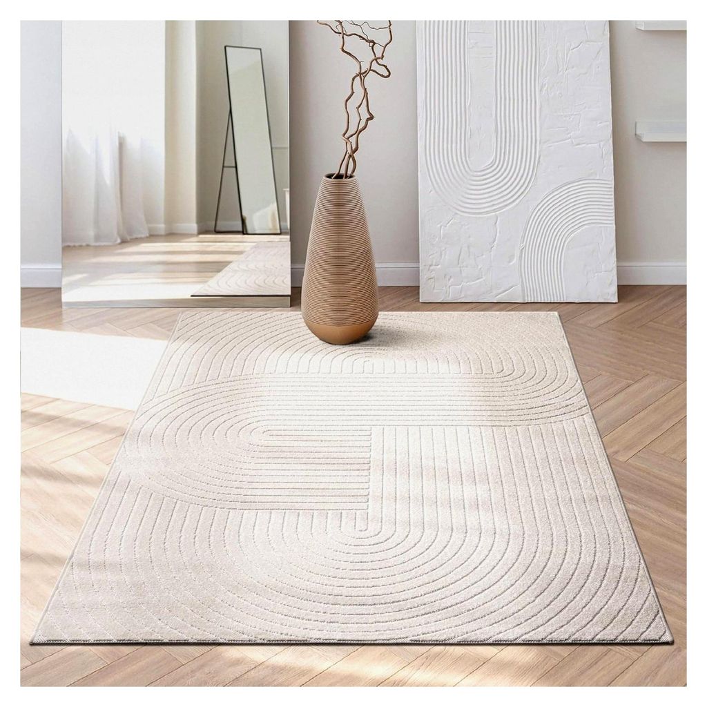 Santo Plus - Teppich für Wohnzimmer und Schlafzimmer, Pflegeleicht und Langlebig, Modernes Design, auch für den Außenbereich geeignet, Creme, 80...