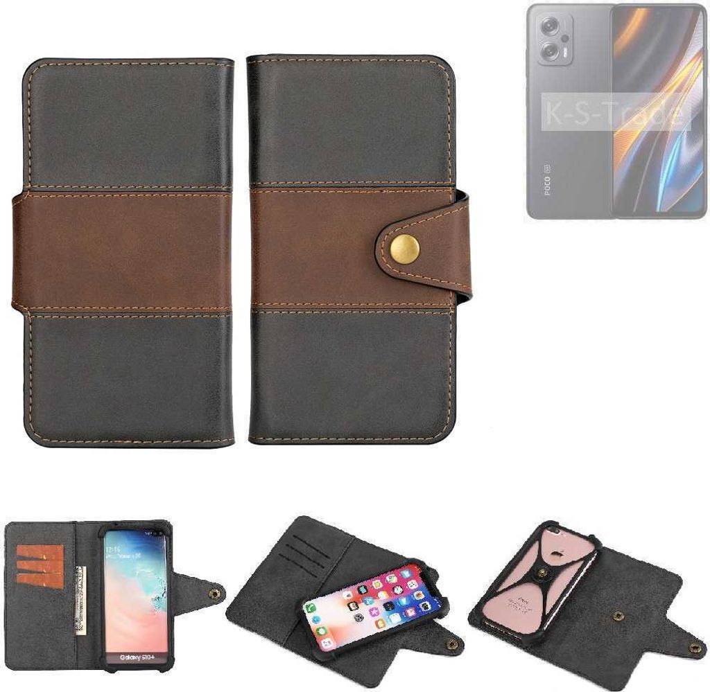 K-S-Trade Handyhülle Schutzhülle Hülle Bookstyle Wallet-Case kompatibel mit POCO X4 GT Bumper Rundumschutz schwarz-braun 1x