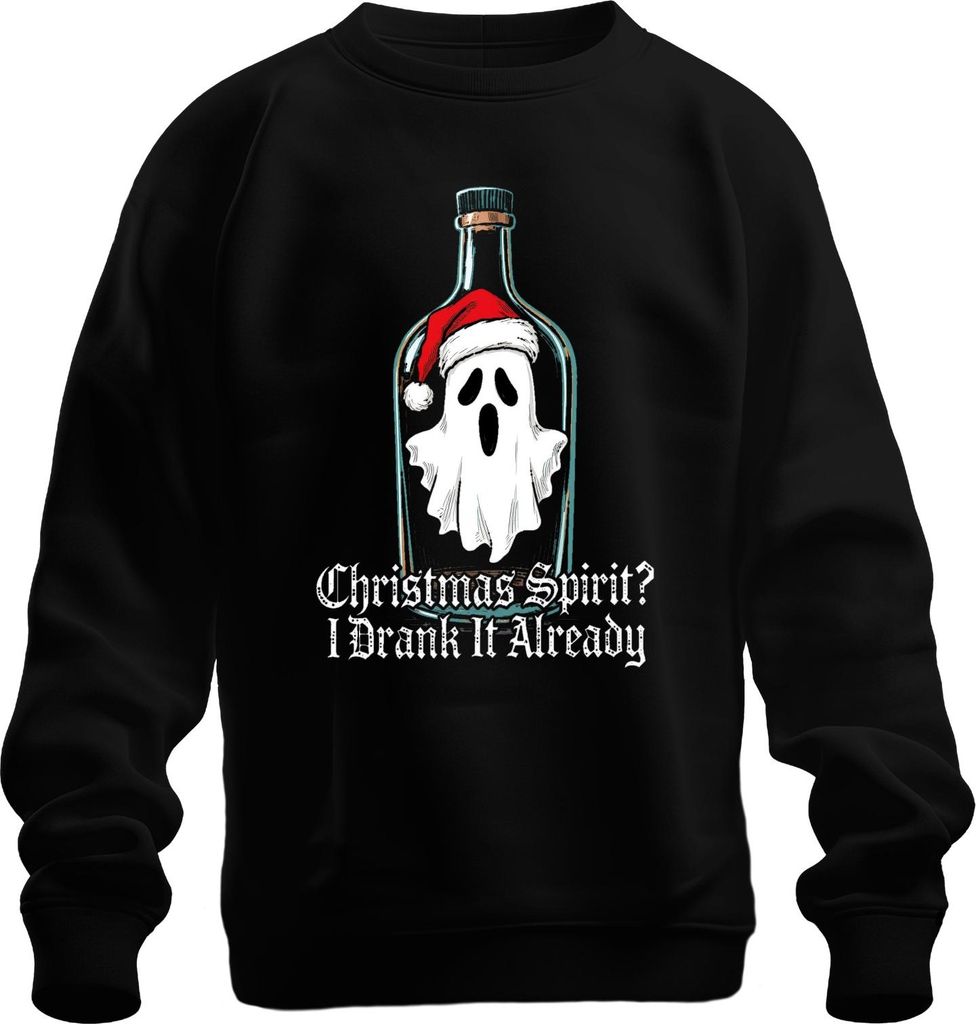 Christmas Spirit I Drank It Already Ghost Bottle Santa Hat Funny Uni Sweatshirt Pullover, Schwarz, L