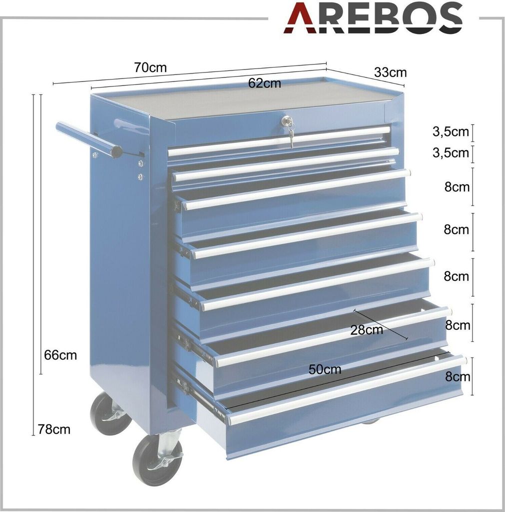 AREBOS Werkstattwagen 7 Fächer, zentral abschließbar, Produktbild 5