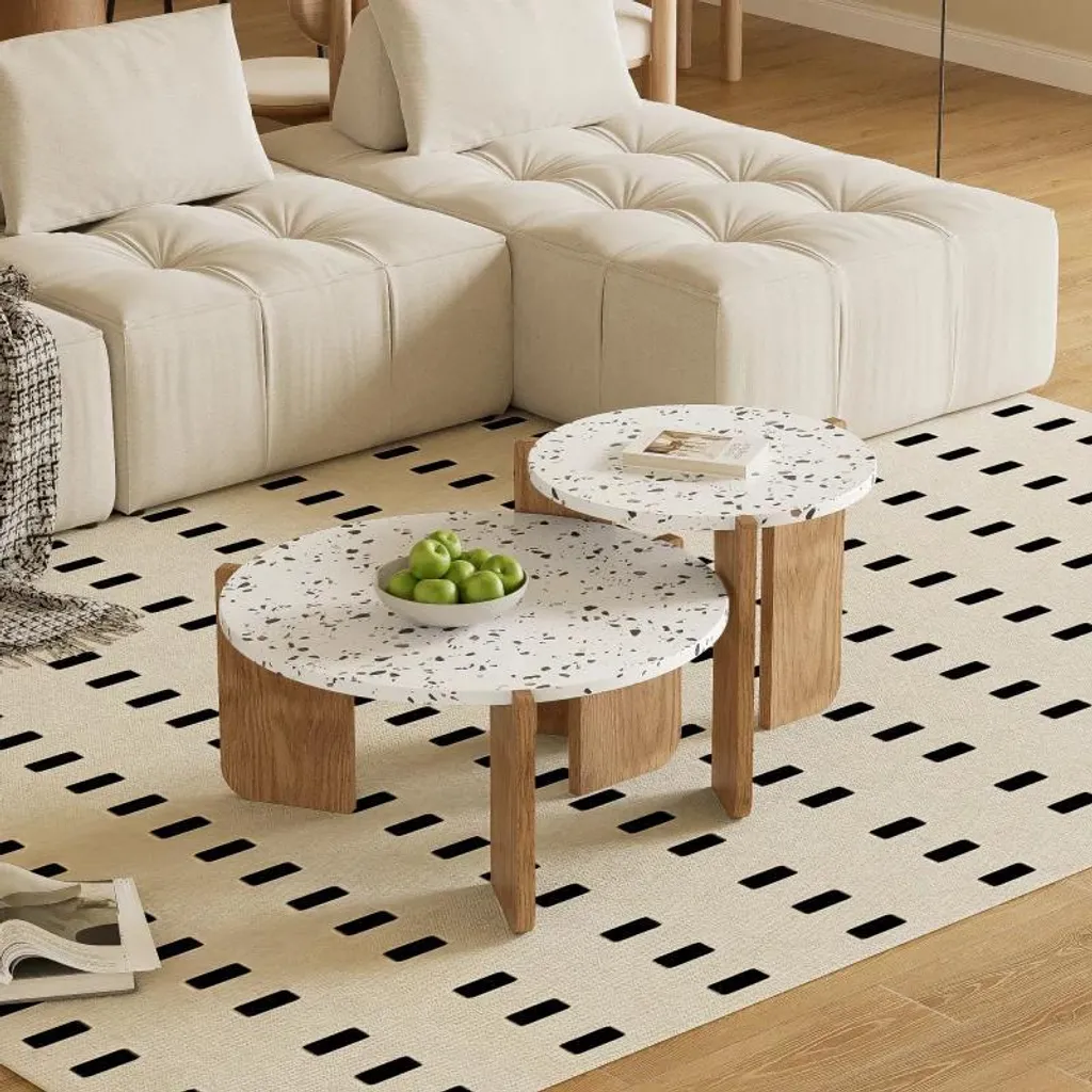 Table basse pliante pour salon et canapé - Lot de 2 beige multi-usage - 4