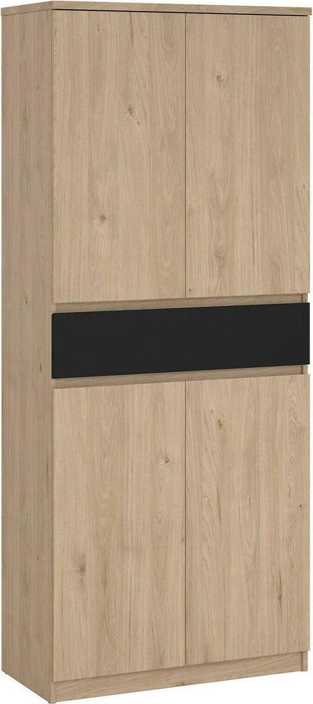 Schuhschrank Jangmi, Schuhregal, Mehrzweck-Eingangsgarderobe, Möbel für Schuhe, 80x40 h192 cm, Eiche und Schwarz