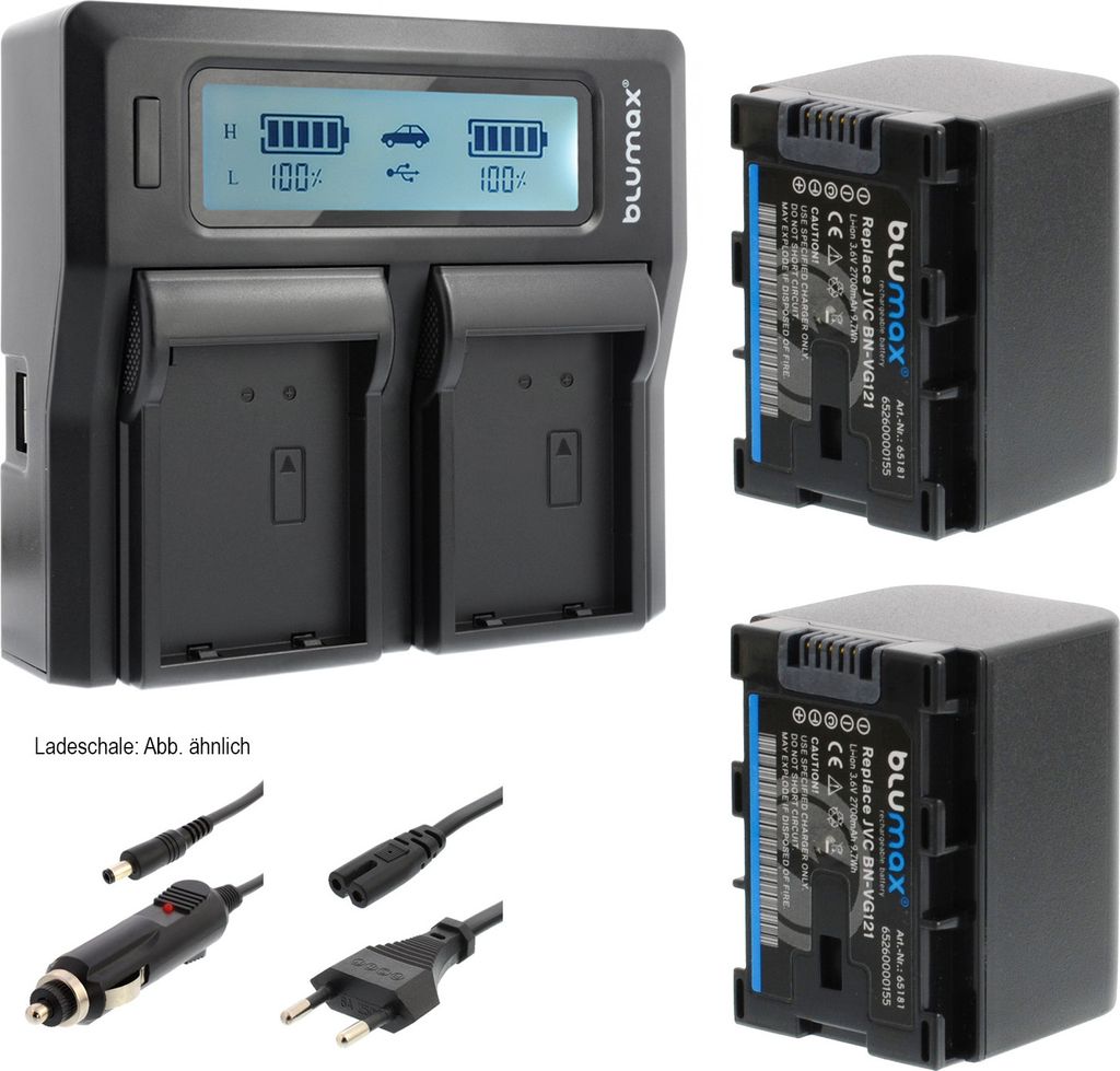 2x Akku + Lader für JVC BN-VG121 BN-VG107 BN-VG114 Everio 2700 mAh (3,6V)