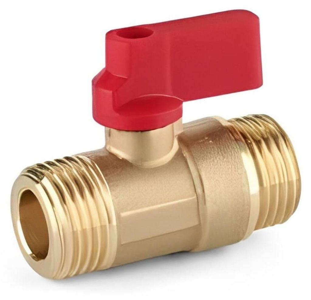 Mini guľový kohút z mosadze s červenou rukoväťou, 1/2" AG x Obrázok produktu 