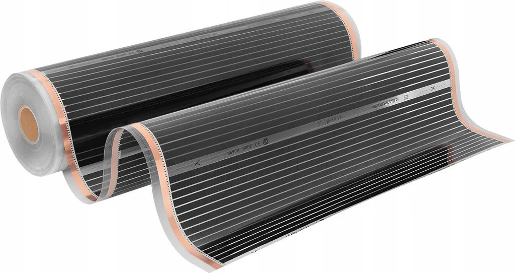 Chauffage au Sol Infrarouge 100cm 160W/m² Film Souple Noir et Argenté