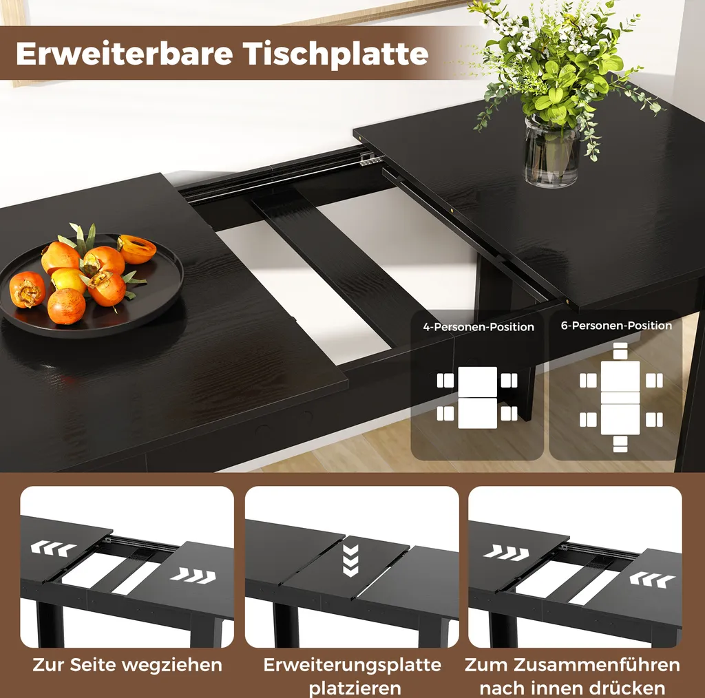 Table de cuisine extensible rectangulaire noire style vintage 158 cm - 5
