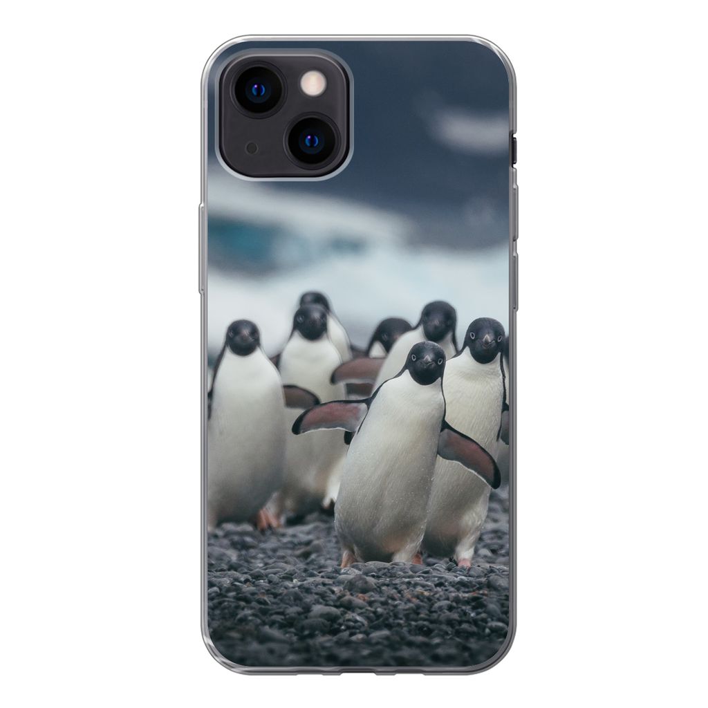 MuchoWow Handyhülle Schutzhülle Hülle für iPhone 13 mini Adeliepinguine am Strand Silikon Softcase Handy Hülle - Softcase