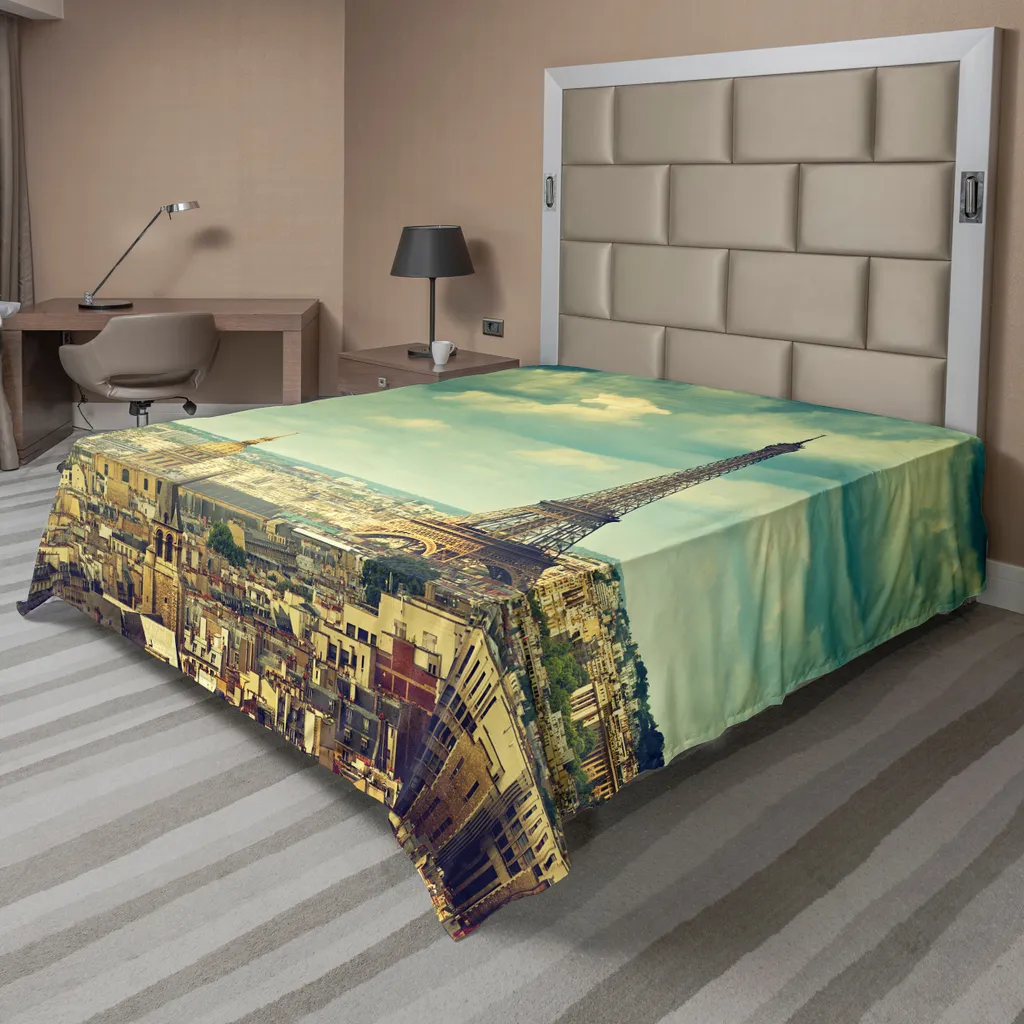 Drap de lit infroissable et Doux 266x260cm, Motif Paris Tour Eiffel
