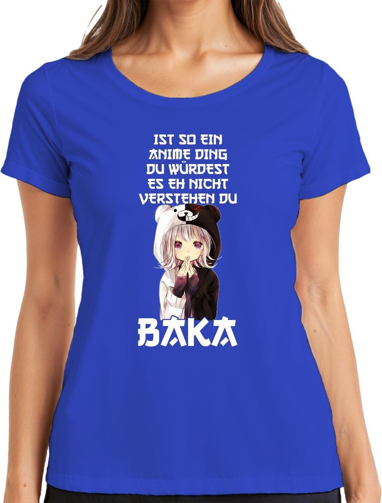 Anime Ding du würdest es nicht verstehen BAKA kawaii chibi otaku Damen T-Shirt, Blau, S