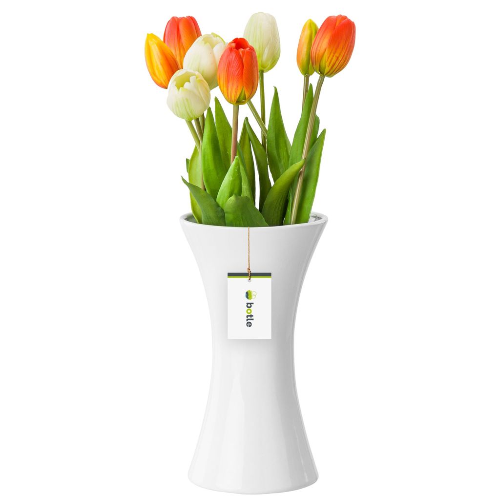 Blumenvase aus Keramik Weiß Glanz H 22,3 cm D 6 cm Dekorative Tisch Vase Stundenglas Blumen Deko Orchidee Modern Glamour