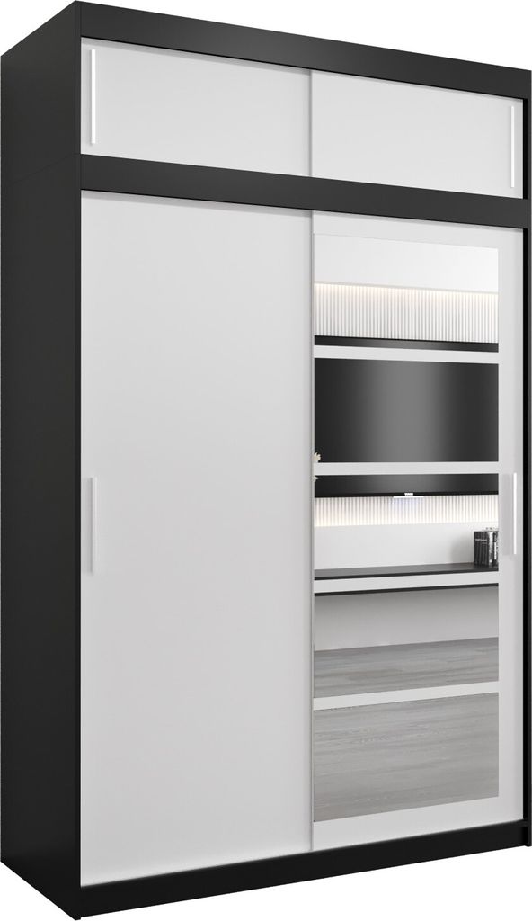 Kleiderschrank, Schiebetürenschrank Schlafzimmer, Schrank mit Spiegel Roma 1 150 mit Aufsatz, Höhe 240 cm