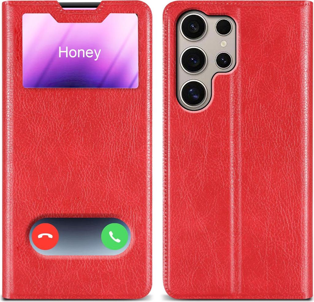 Cadorabo Hülle für Samsung Galaxy S24 ULTRA in SAFRAN ROT Schutzhülle mit Magnetverschluss, Standfunktion und 2 Sichtfenstern Flip Case Cover Et...