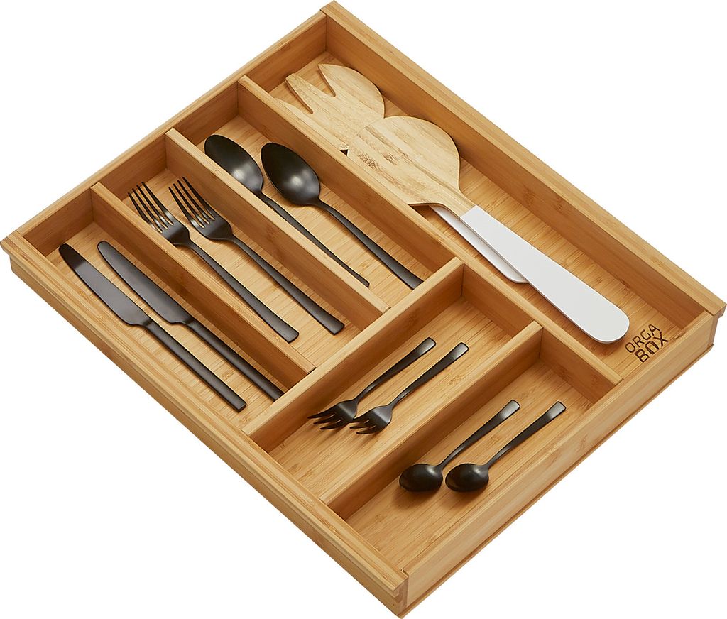 ORGA-BOX-1 BAMBUS Besteckeinsatz mit 6 Fächern für Blum Tandembox / Antaro Schubladen 419 x 473 x 56 mm im 50er Schrank