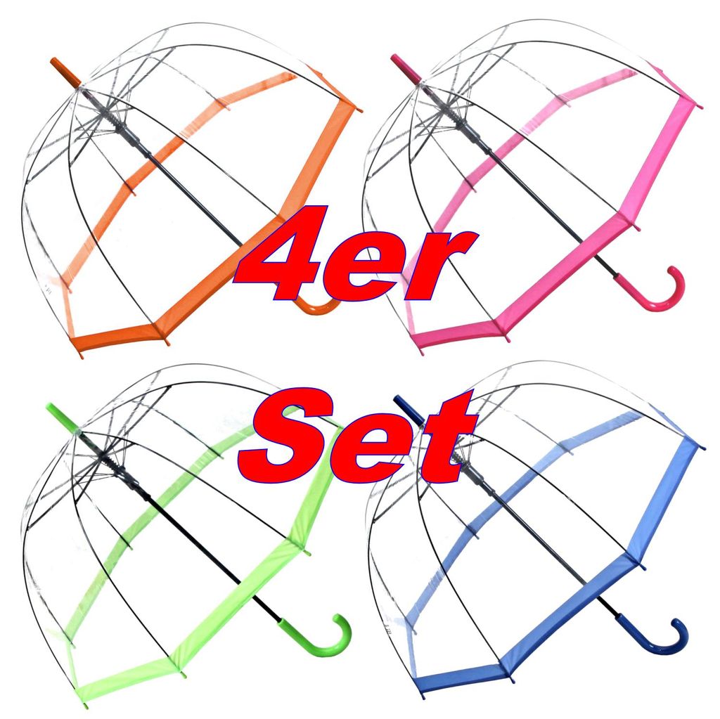 4 x Regenschirm Transparent Durchsichtig Glockenschirm Automatik Vorteilspack