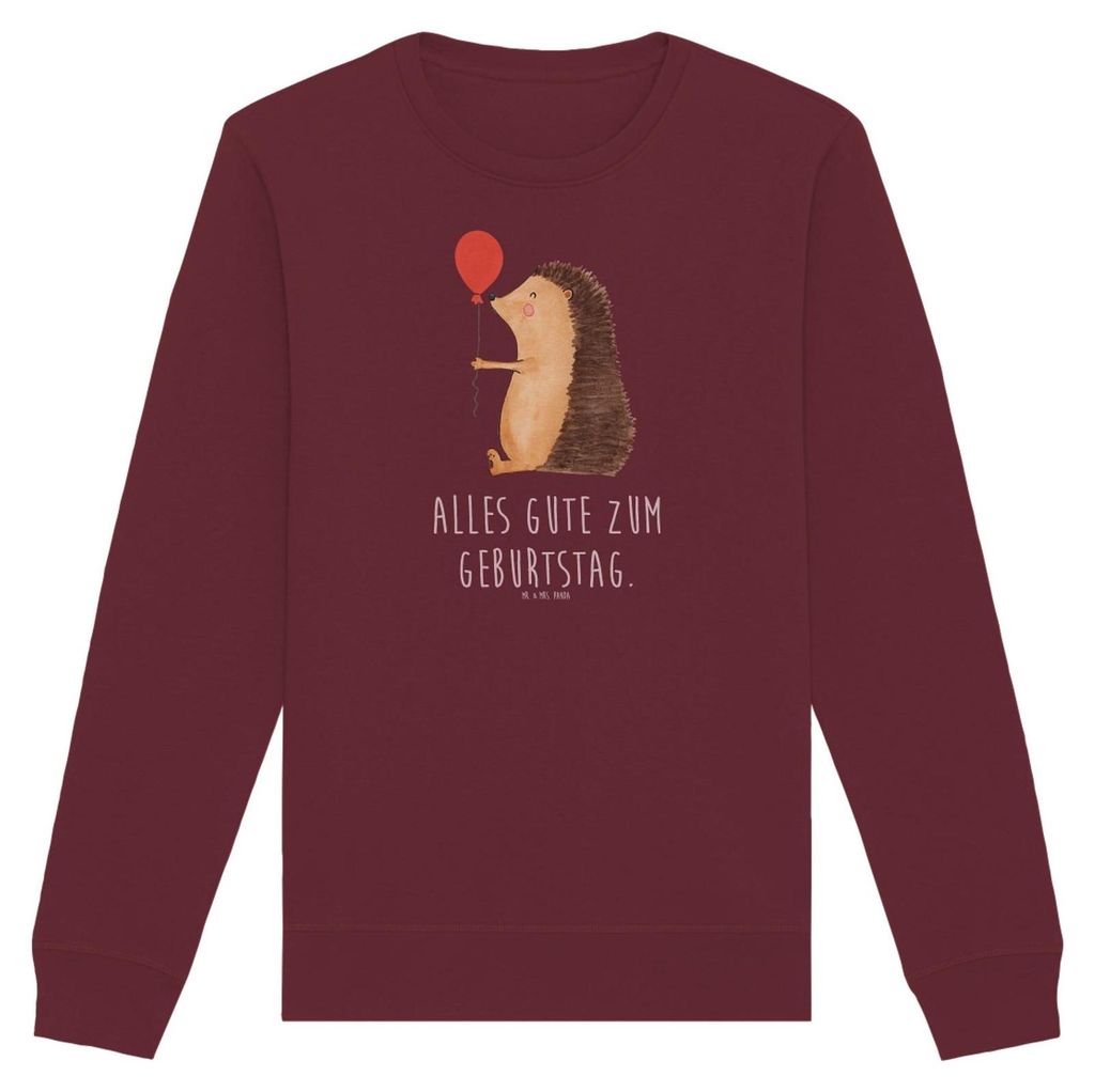 Mr. & Mrs. Panda Organic Pullover Igel Luftballon Größe M - Burgundy - Geschenk, Lustige Sprüche, Ballon, Pulli, Herzlichen Glückwunsch, Rundha...