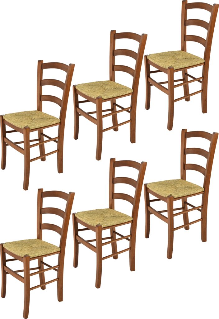 t m c s Tommychairs - 6er Set Stühle VENICE für Küche und Esszimmer, robuste Struktur aus lackiertem Buchenholz im Farbton Helles Nussbraun und ...