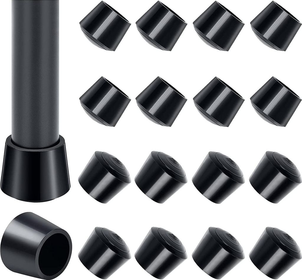 16 Stuhlbeinkappen 25-26 mm, Gummi, Bodenschoner, kratzfest, für Tisch/Stuhl (Schwarz)