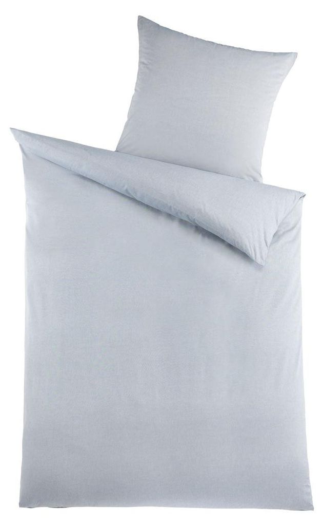 Bettwäsche Baumwolle Chambray Uni Grau 135x200 80x80cm: 4tlg.