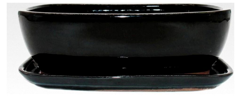 Bonsai-Schale mit Unterteller Größe 5 Schwarz Anthrazit rechteckig L 31cm B 25cm H 10cm