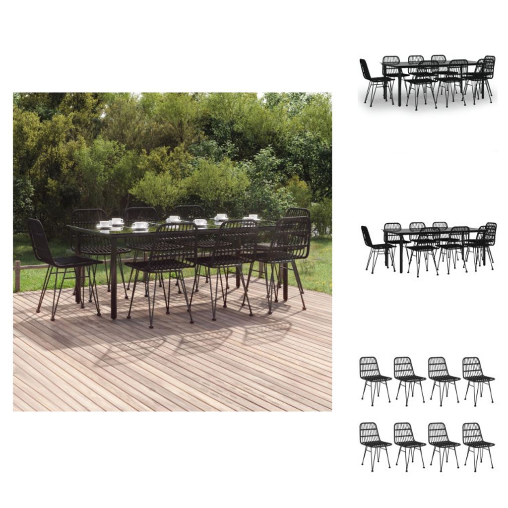 vidaXL 9-tlg. Garten-Essgruppe Schwarz Poly Rattan - Gartenmöbel-Sets