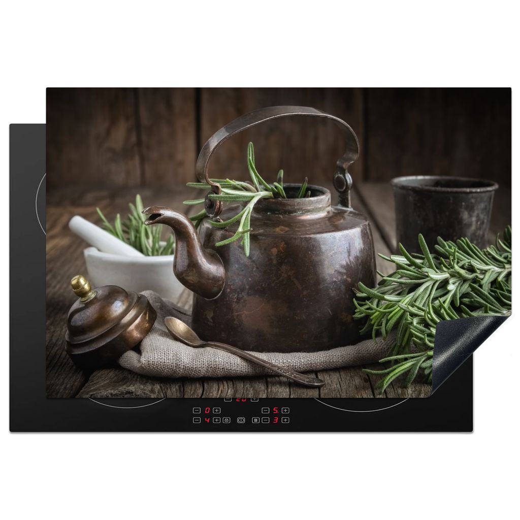 KitchenYeah Herdabdeckplatte Tee - Teekanne - Gewürze , 78x52cm, Küche Deko, Glaskeramikkochfeld Herdabdeckung, Abdeckplatte fùr Kochfeld