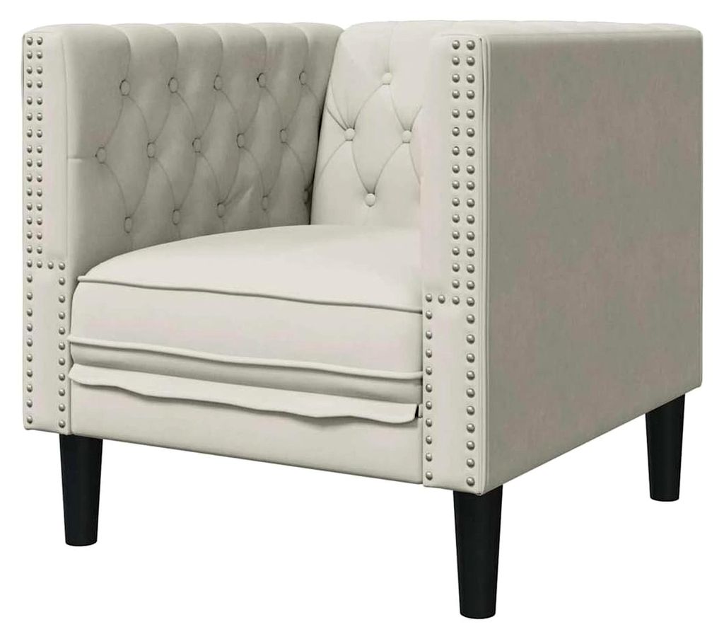 Chesterfield Lounge-Sessel, Relaxsessel, Wohnzimmer, Schlafzimmerstuhl, cremefarben, Samt