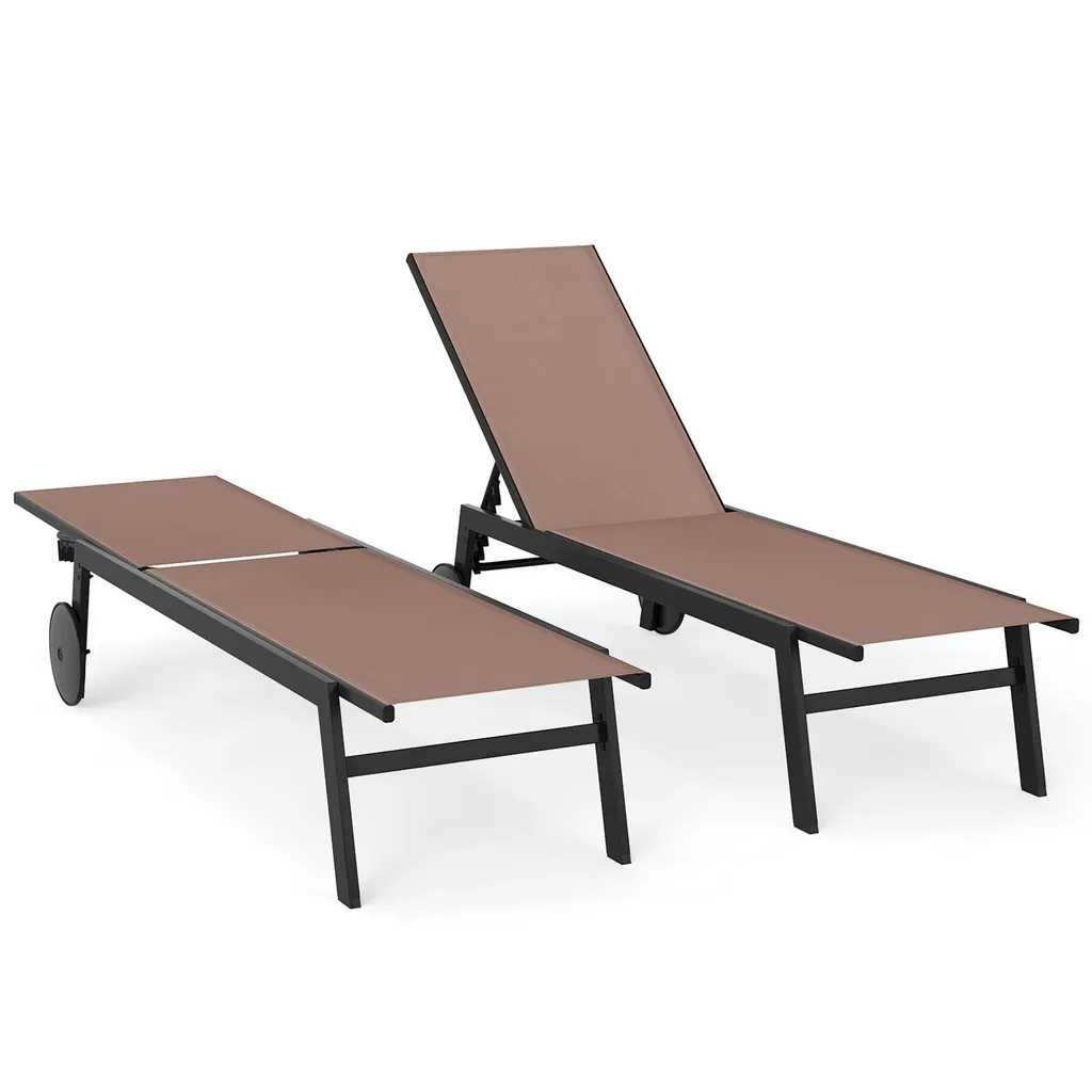 COSTWAY Lettino Giardino 2 Posti Marrone con Ruote | Relax Premium