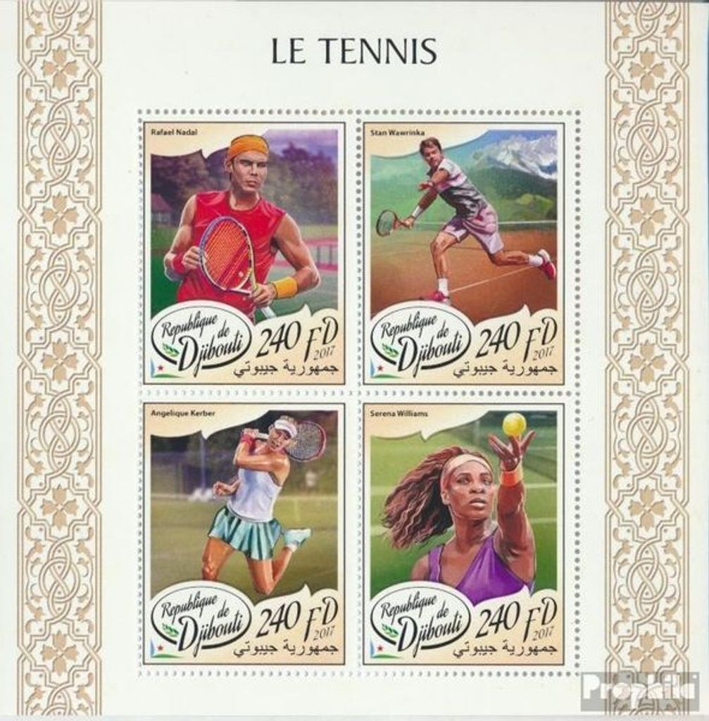 Briefmarken Dschibuti 2017 Mi 1801-1804 Kleinbogen (kompl. Ausg.) postfrisch Tennis