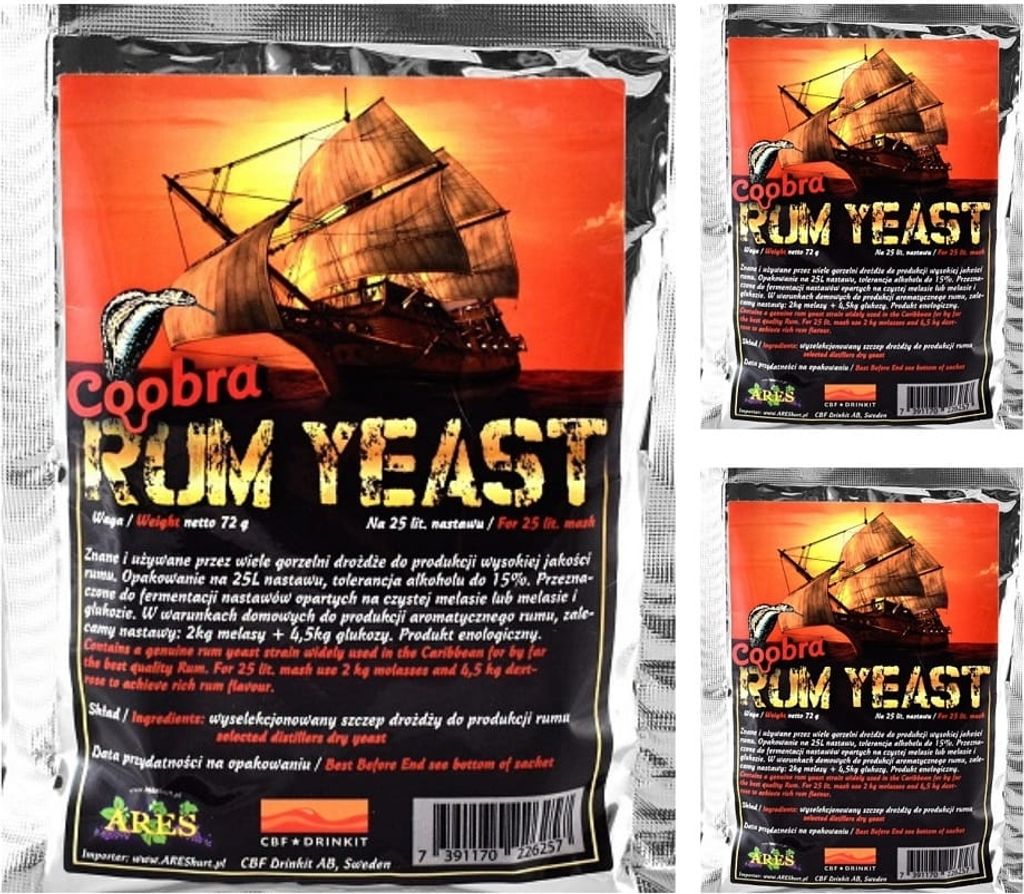 HUGBERT TOP Coobra RUM Hefe Alkohol Gärhefe Weinhefe Brennhefe gären Destillation, 3 Stück