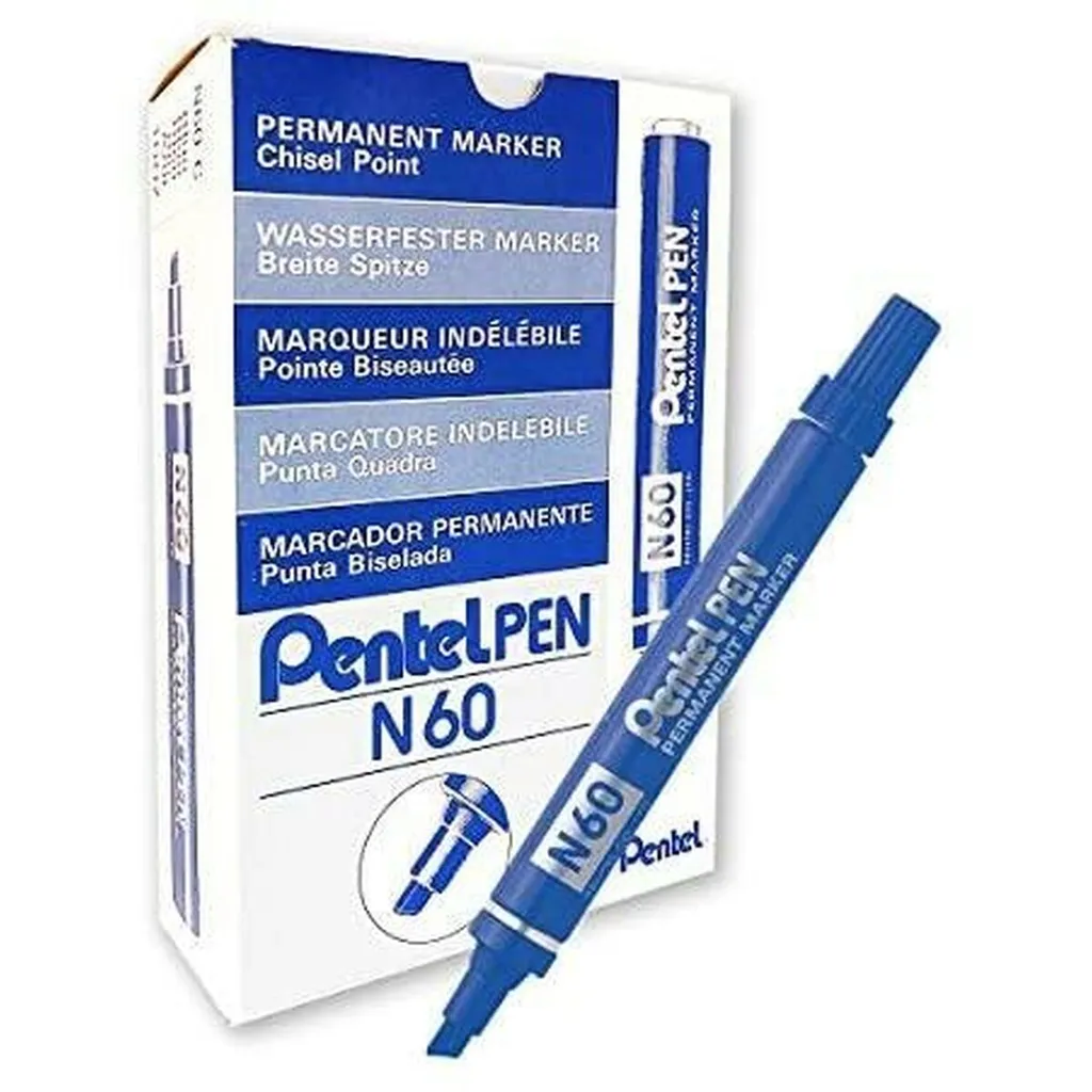 Marqueur Permanent Bleu Pentel N60 Pointe Large Biseautée Corps Métal - 2