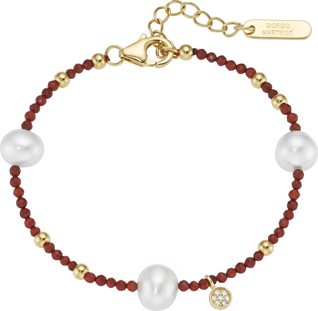 Armband Giorgio Martello Milano mit Süßwasser-Perlen und Ziersteinen, Silber 925 Gold 19 cm