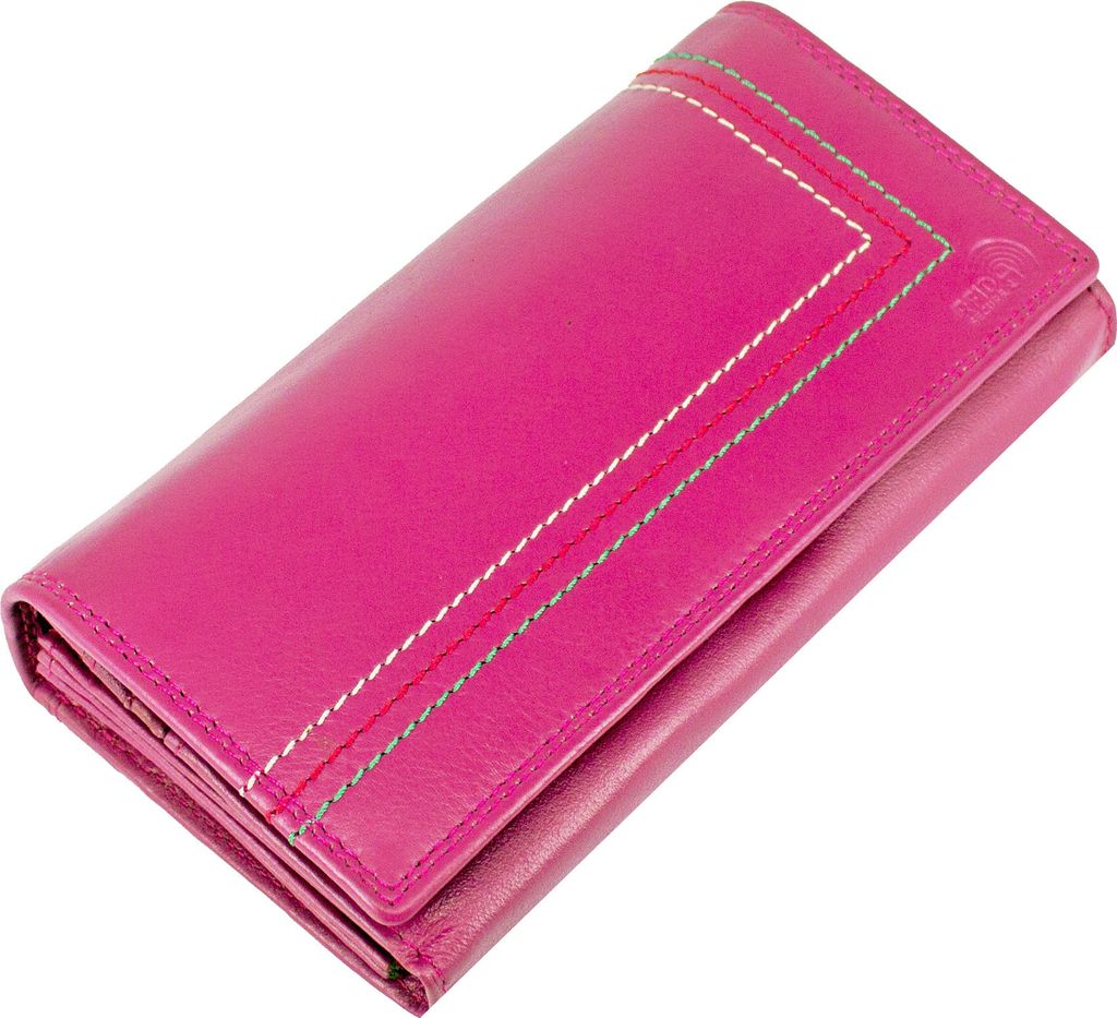 Vintage Damen Portemonnaie Groß Geldbörse aus Echtleder - RFID-Schutz, Lederbörse, Rosa
