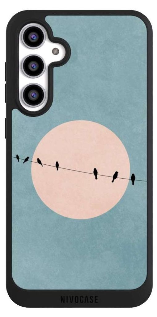 NIVOCASE Handyhülle für Samsung Galaxy S23 FE Hülle NIVOpure Case Schwarz Mond Vogel türkis