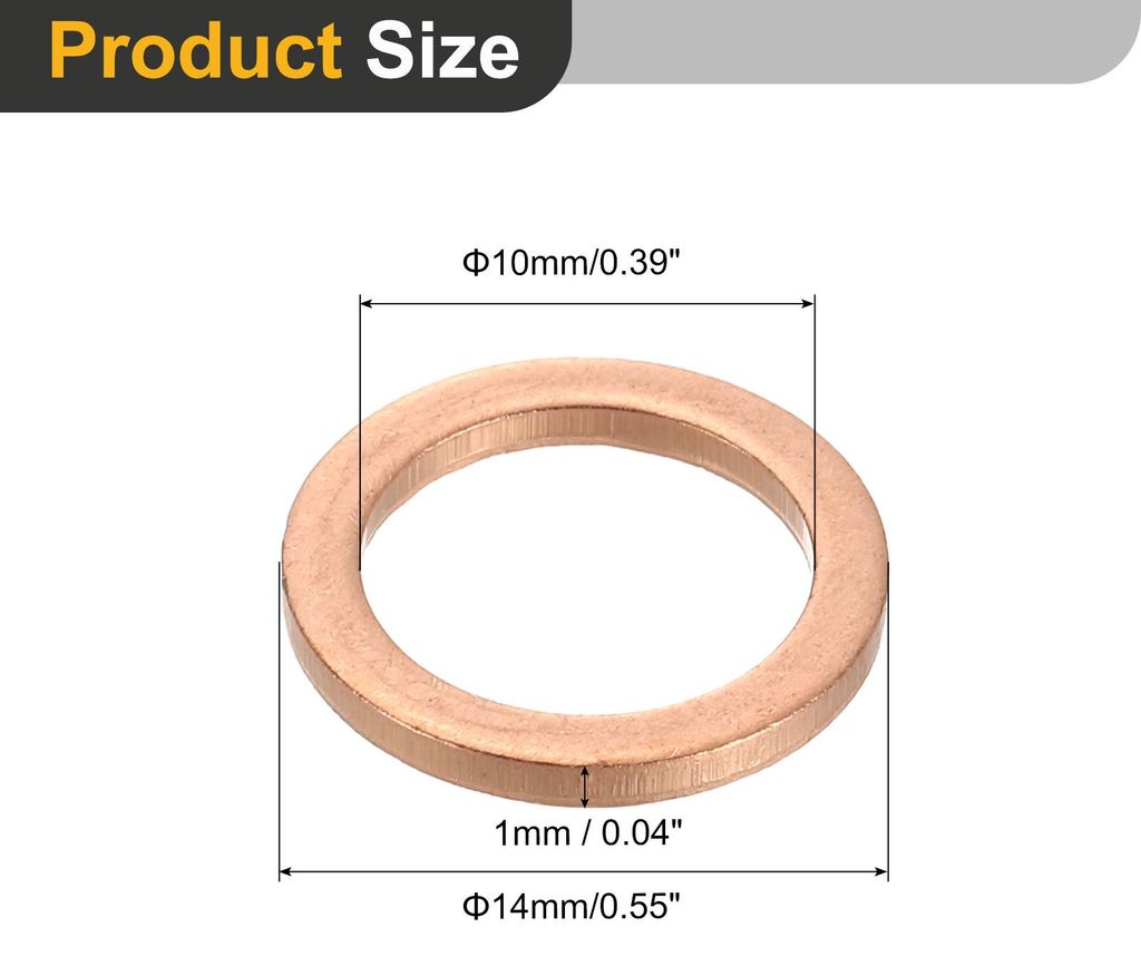 26 Stš¹ck Unterlegscheiben Set, M10 x 14mm x 1mm Messing Ring Beilagscheiben Sortiment, Flach Sicherungsscheiben Flachdichtung Metallscheiben fš...