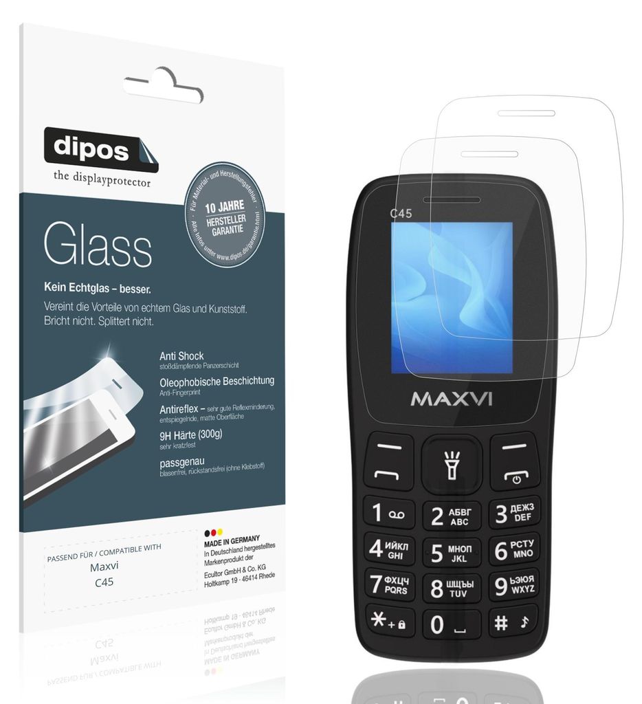 2x Schutzfolie für Maxvi C45 matt - Anti-Shock 9H Folie dipos Glass Kunststoffglas