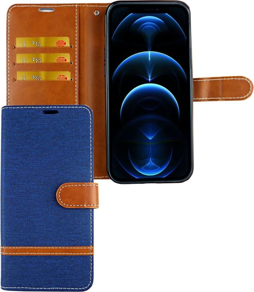 Apple iPhone 12 Pro Max Handy Hülle Schutz-Tasche Case Cover Kartenfach Etui Wallet Blau