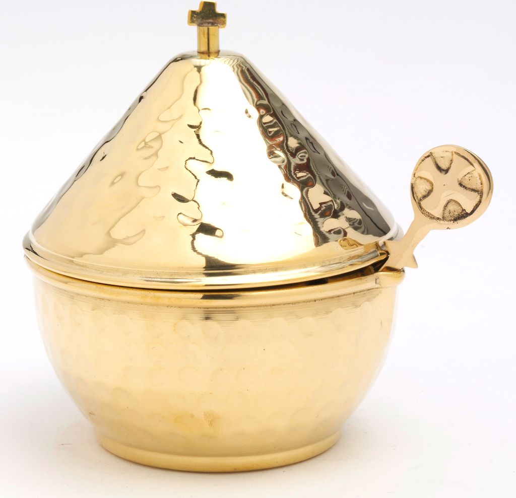 Weihrauch Schiffchen mit Löffel und Deckel Messing Gold Produktbild 