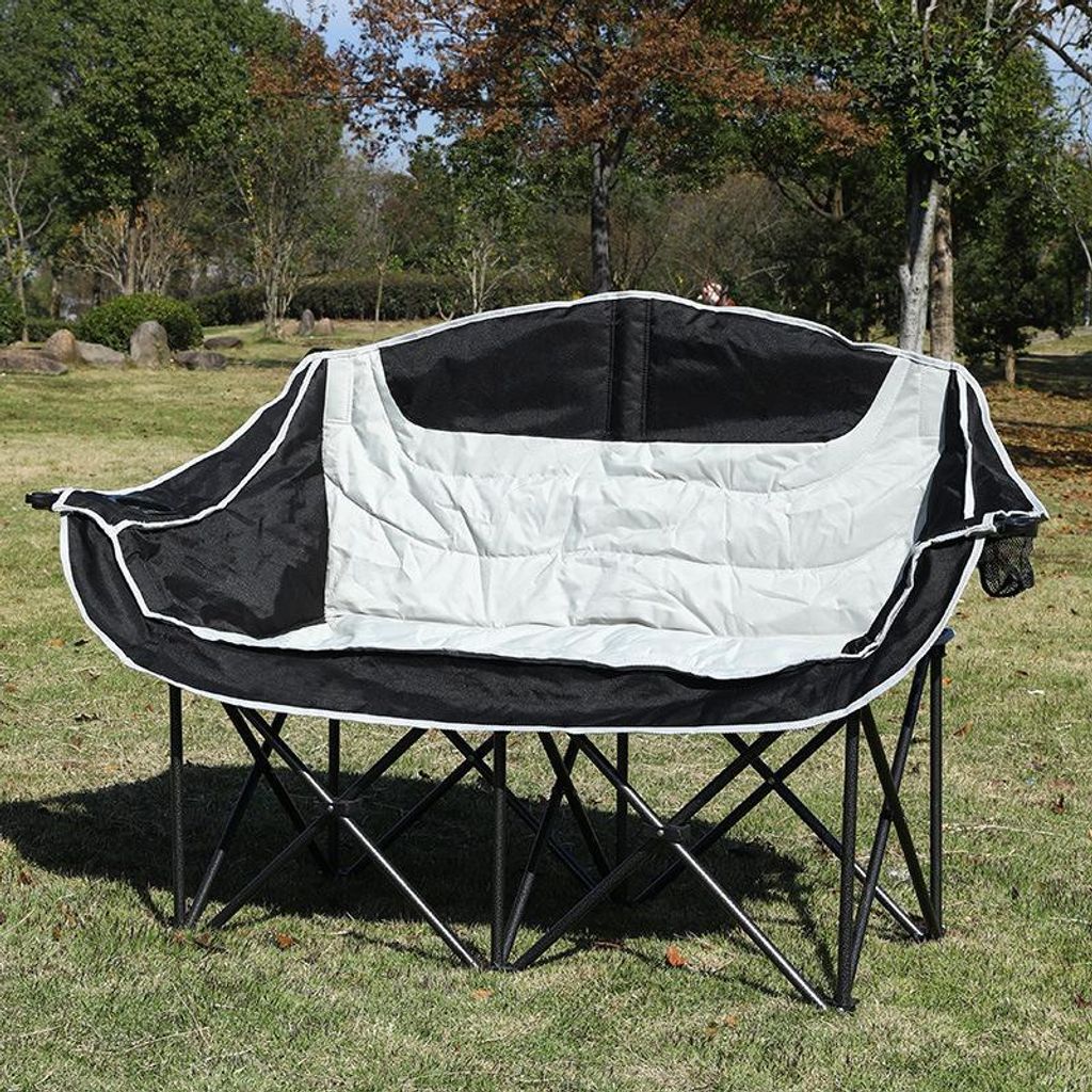 Outdoor Faltstuhl Doppel Campingstuhl Moon Chair Klappstuhl Metall Gepolstert Tragbar Schwarzgrau für Camping Picknick Garten Balkon