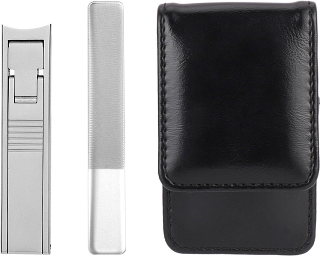 INF Edelstahl-Fingernagelknipser mit Nanofeile und Ledertasche - Silber